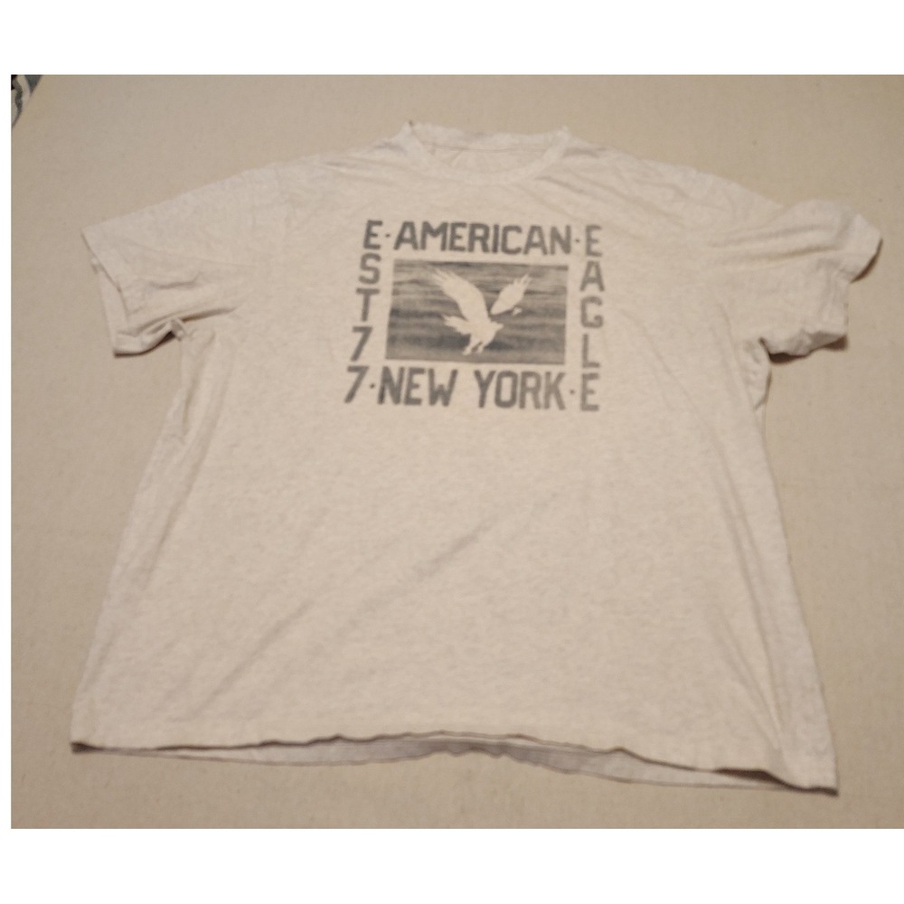 American Eagle Mens XXL Super Soft Tee Oatmeal Heather EST 77 Eagle Logo O